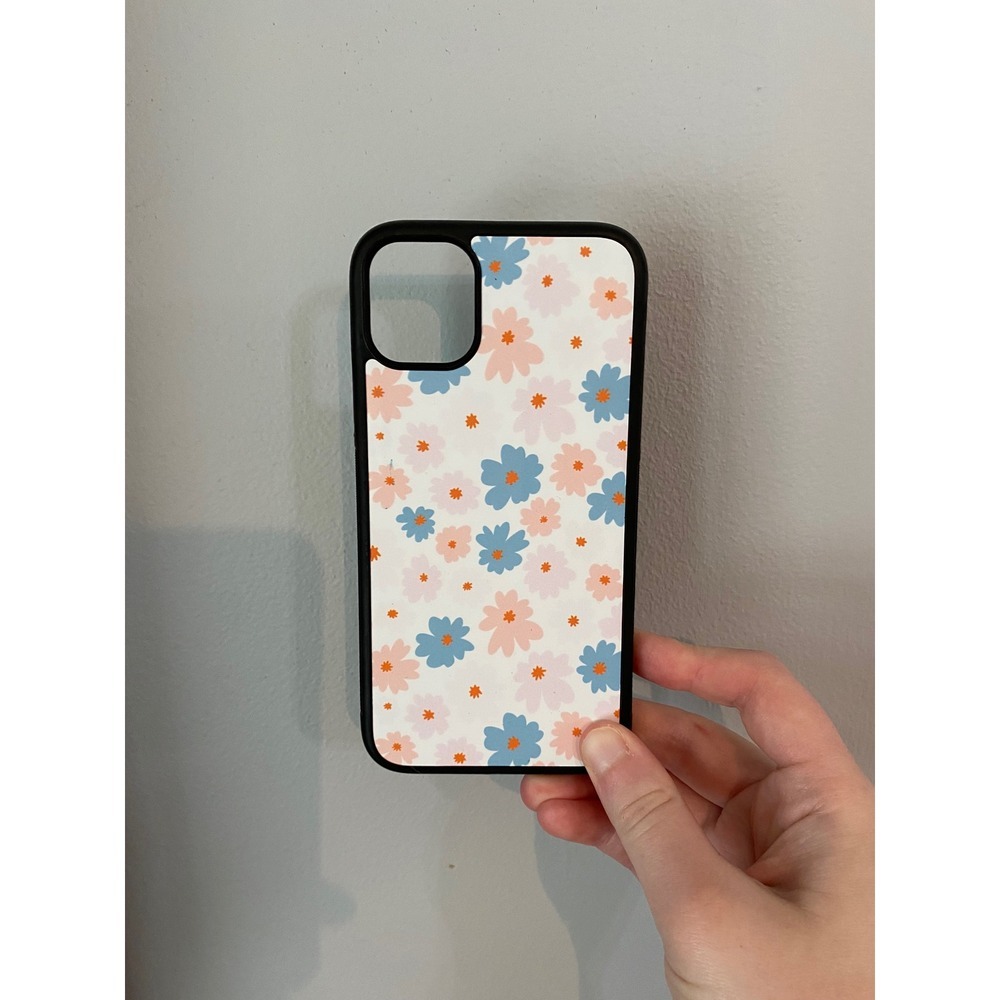 Phone Case iPhone 11 White‎ Blue Pink Floral Cottagecore Textured Grip Slim
